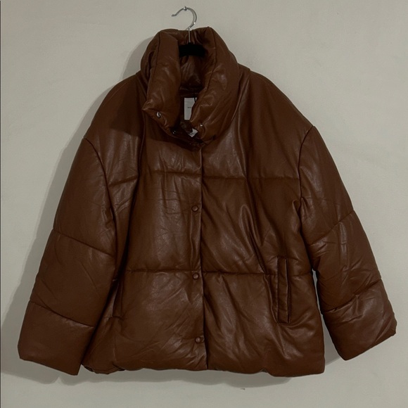 Avec Les Filles Women’s Faux Leather Puffer Coat Size X-Large - Picture 1 of 9